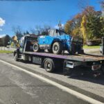 Flatbed tow truck on the road in the Hudson Valley, NY